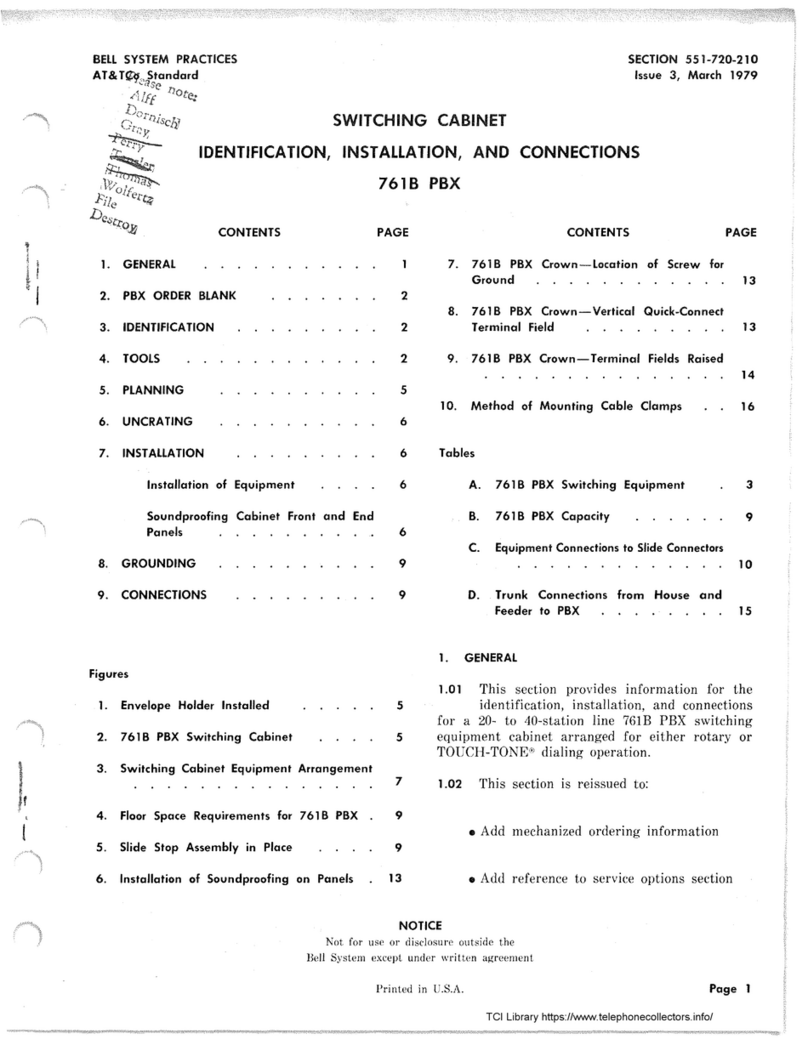 AT&T 761B PBX IDENTIFICATION, INSTALLATION, AND CONNECTIONS