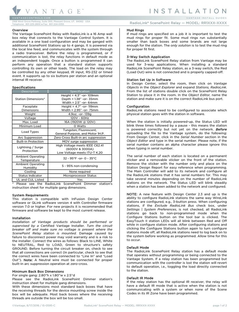 Vantage Hearth RadioLink ScenePoint RR1 Series User manual