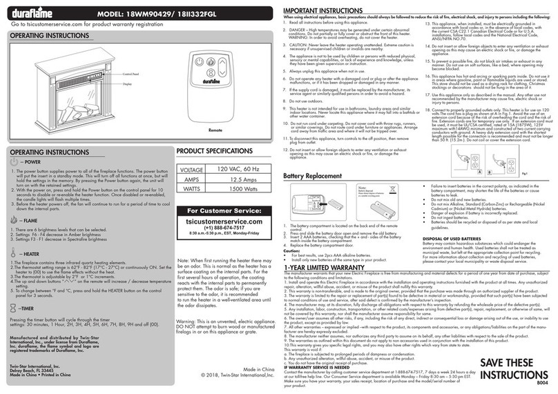 Duraflame 18II332FGL operating instructions Duraflame 18II332FGL operating instructions