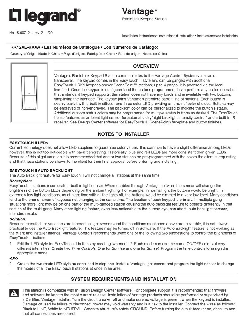 LEGRAND Vantage RK12E-A Series installation instructions