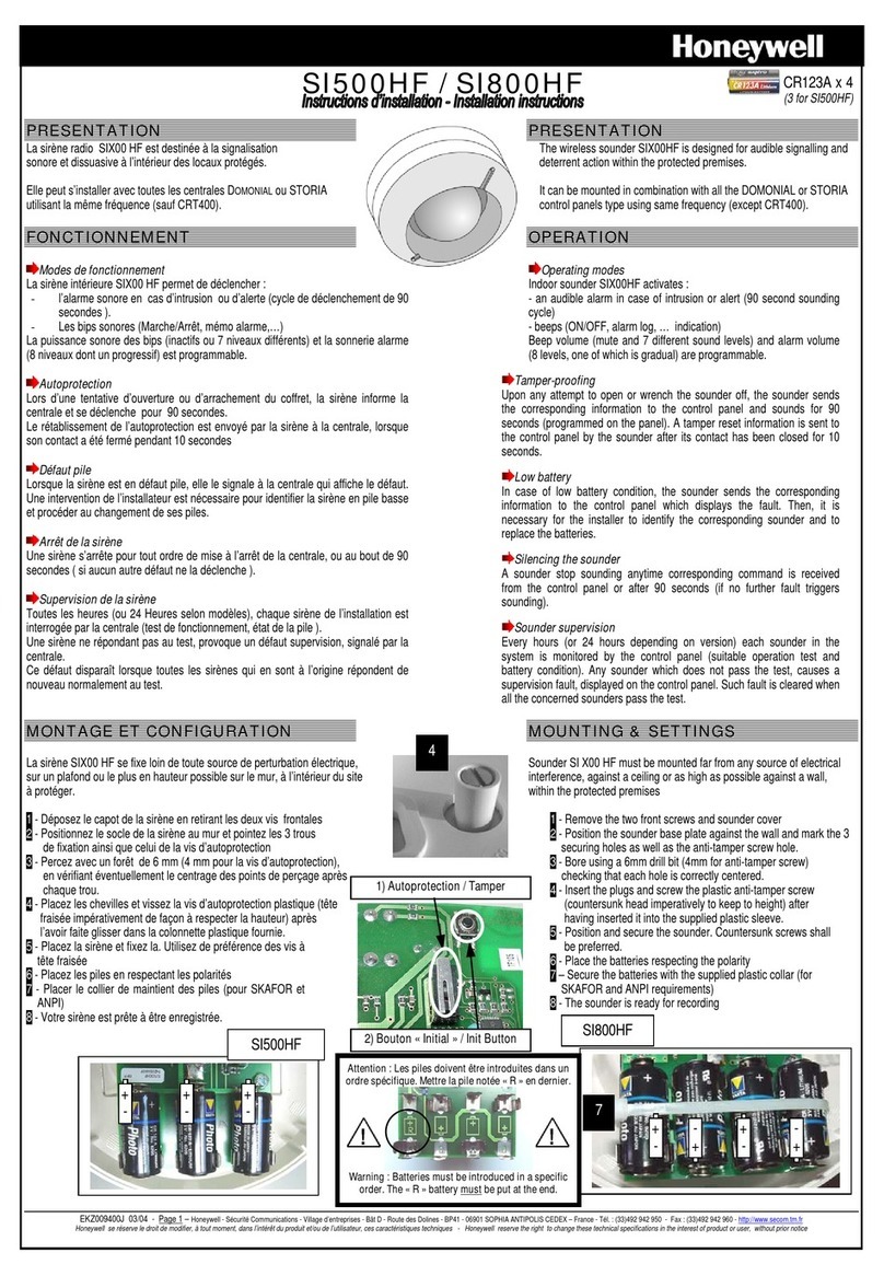 Honeywell SI500HF quick start guide
