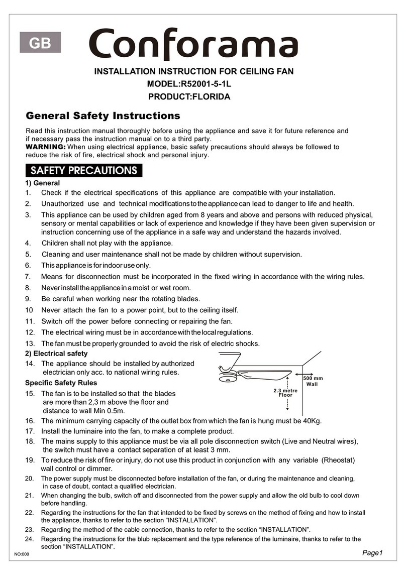 CONFORAMA FLORIDA R52001-5-1L Installation instruction