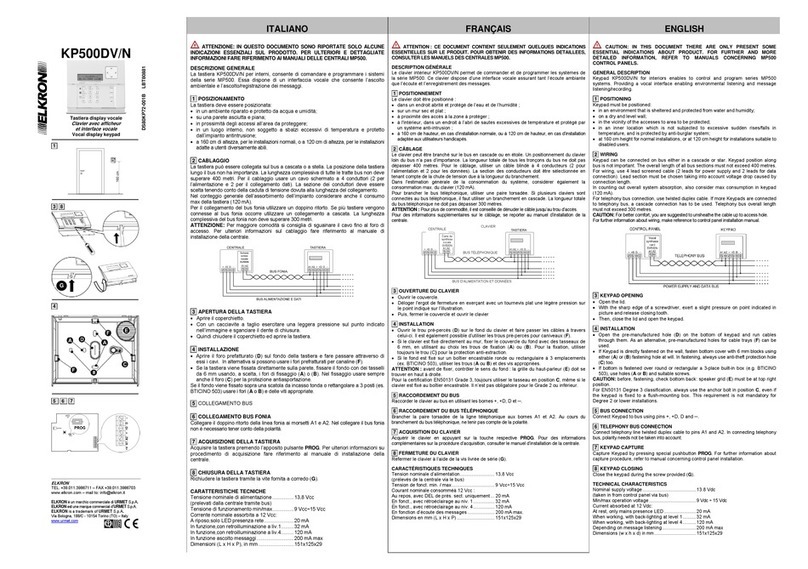 Elkron KP500DV/N quick start guide