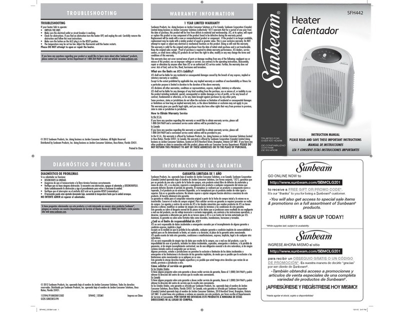 Sunbeam SFH442 User manual