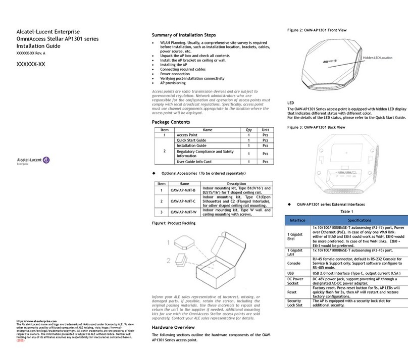 Alcatel-Lucent Enterprise OmniAccess Stellar AP1301 Series installation guide