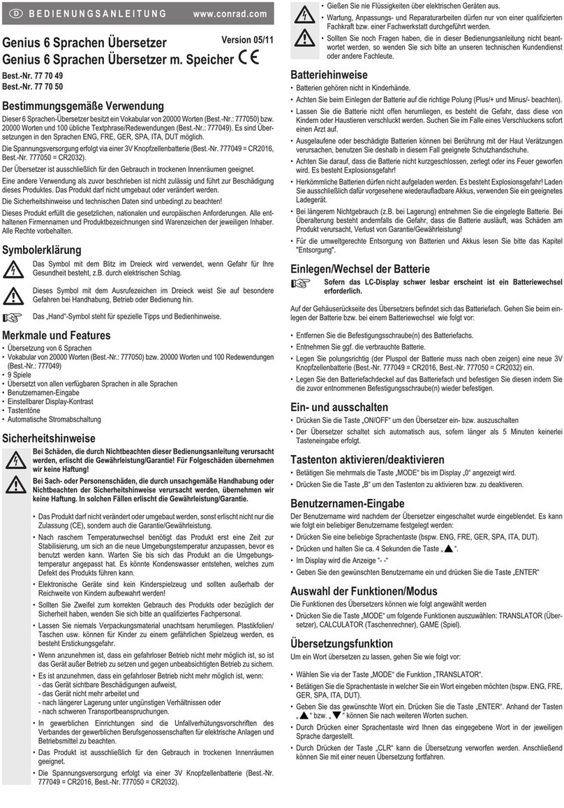 Conrad 77 70 49 operating instructions