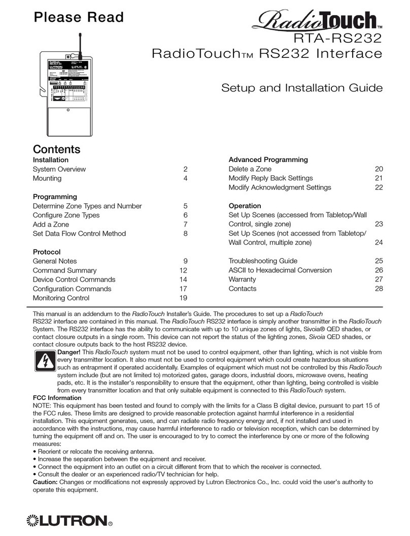 Lutron Electronics RadioTouch RTA-RS232 Operating and safety instructions