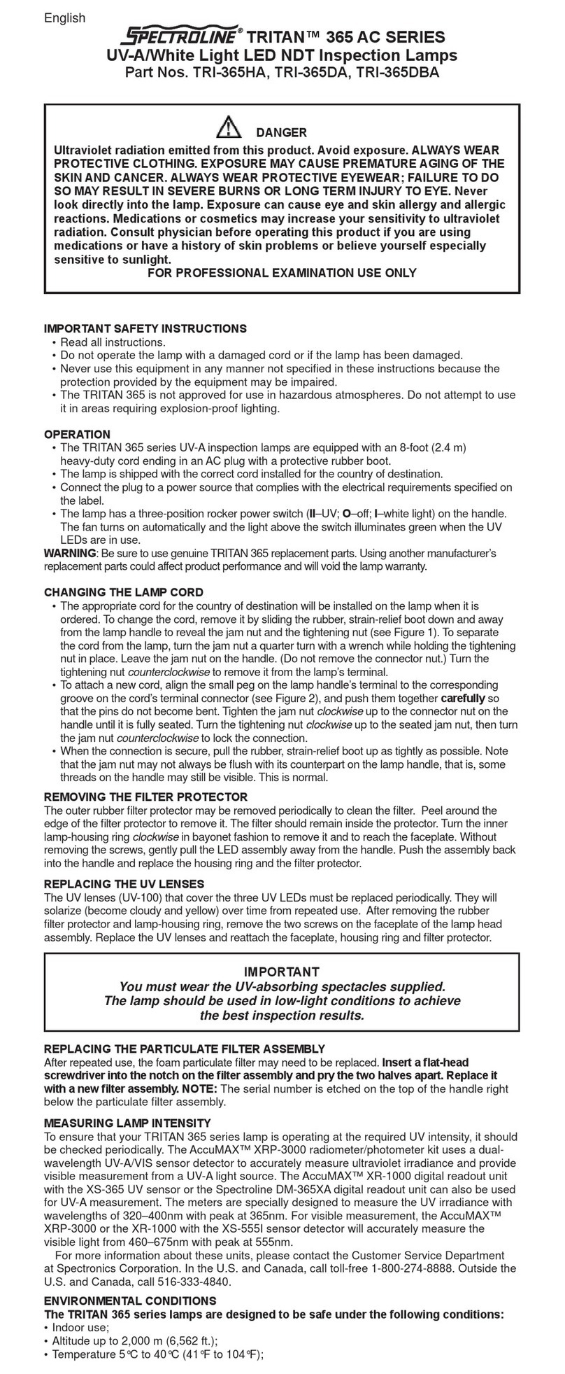Spectroline TRITAN 365 AC Series User manual