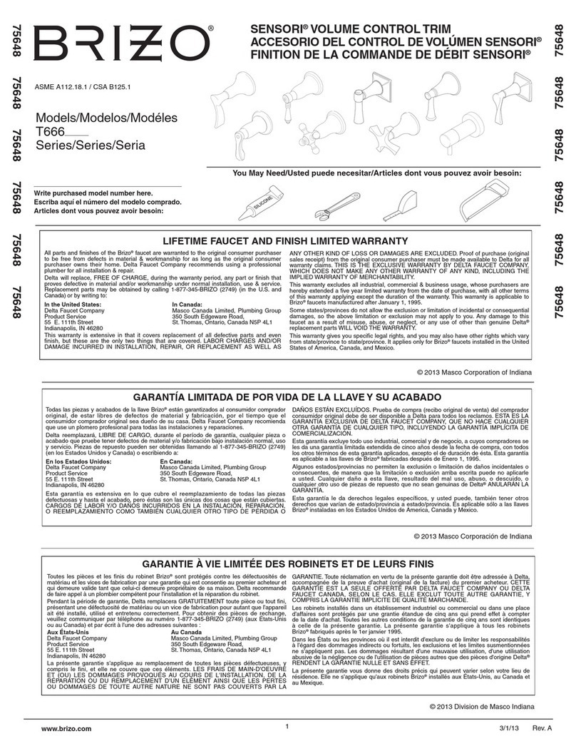 Brizo SENSORI T666 Series User manual