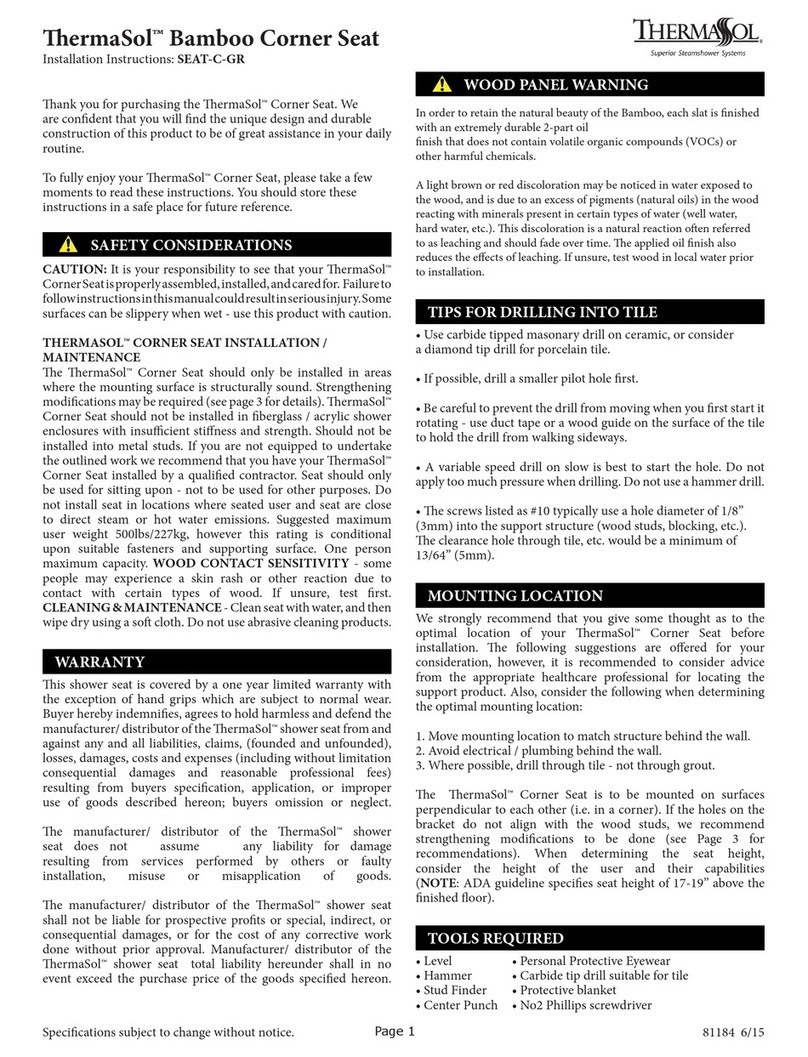 Thermasol SEAT-C-GR installation instructions Thermasol SEAT-C-GR installation instructions