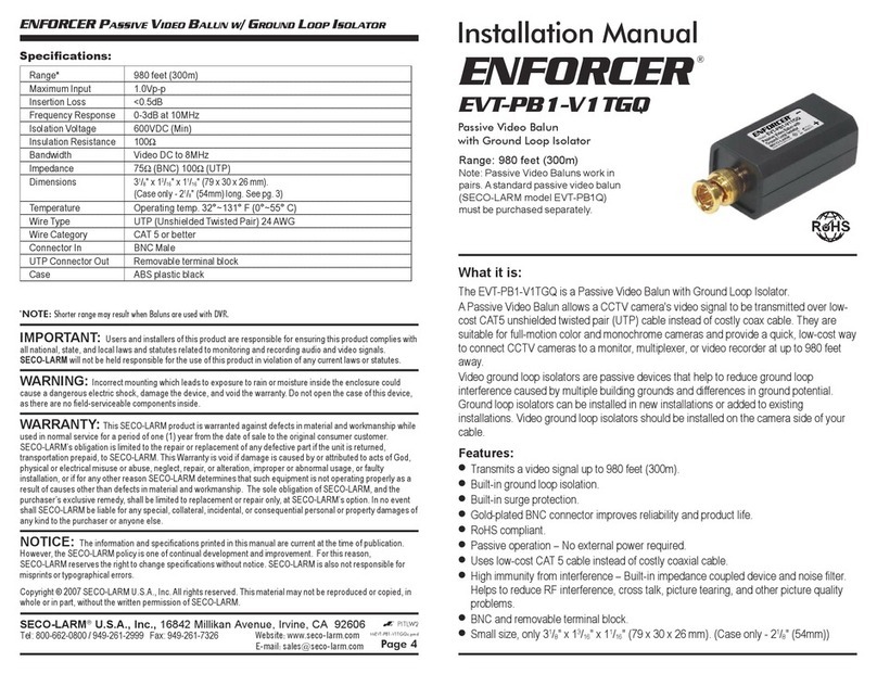SECO-LARM ENFORCER EVT-PB1-V1TGQ installation manual