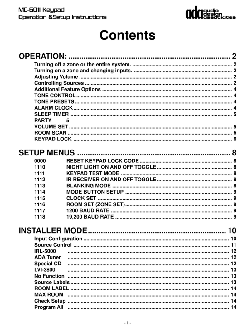 Audio Design Associates MC-6011 OPERATION AND SETUP MANUAL Audio Design Associates MC-6011 OPERATION AND SETUP MANUAL