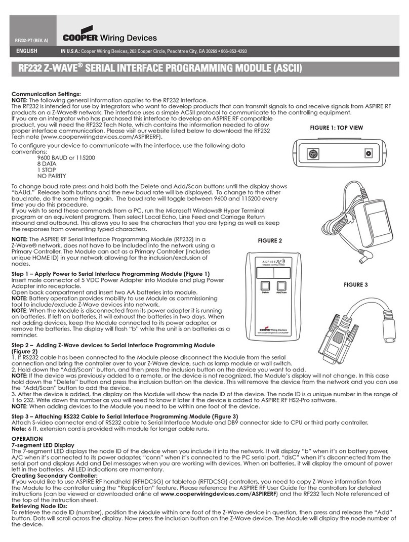 Cooper Z-WAVE RF232 Quick Start Guiude