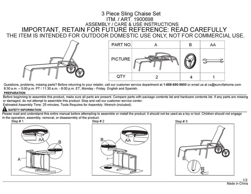 Costco 3 Piece Sling Chaise Set Assembly / care & use instructions