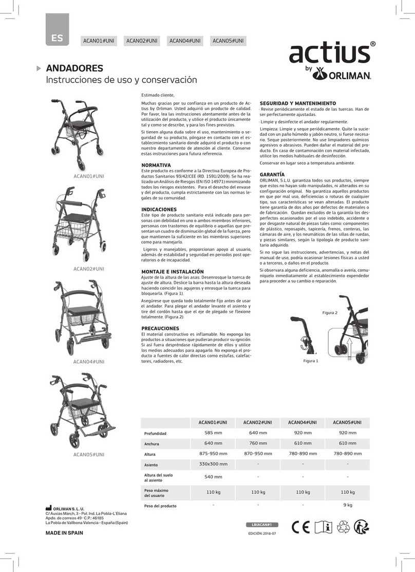 Orliman actius ACAN01 UNI Instructions for use and care