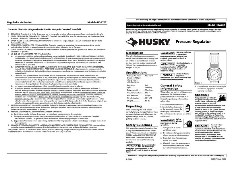 Husky HDA707 Operating instructions & parts manual Husky HDA707 Operating instructions & parts manual