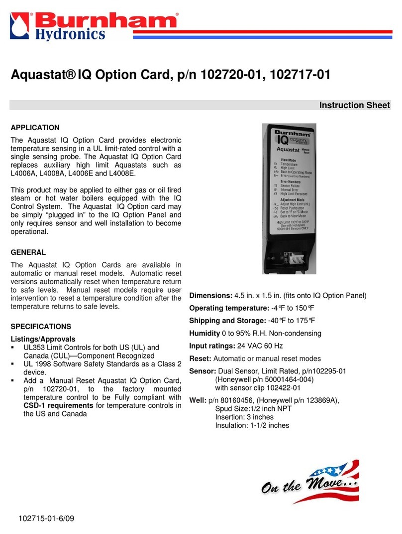Burnham Aquastat IQ Option Card instruction sheet