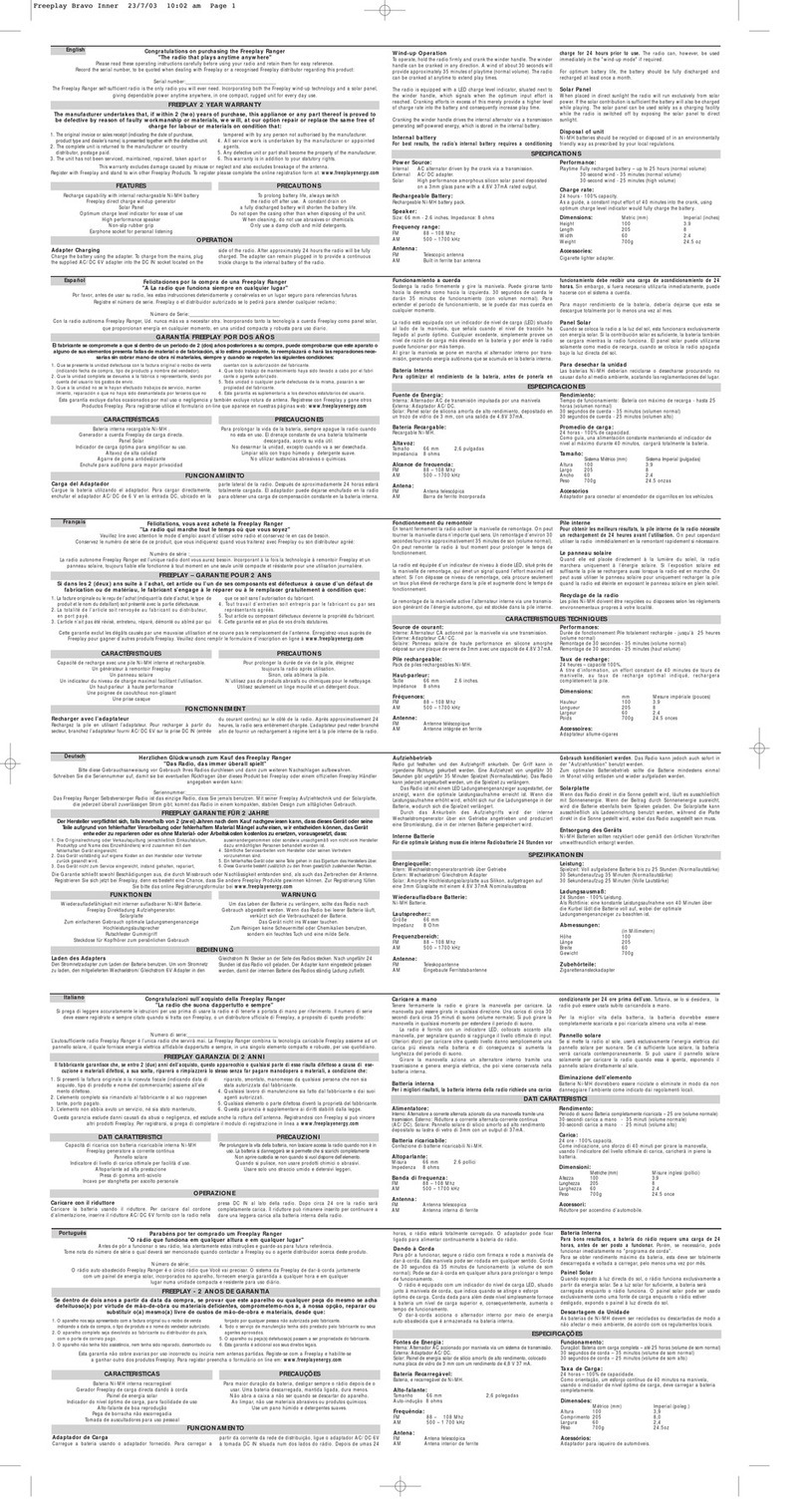 Freeplay Ranger User manual