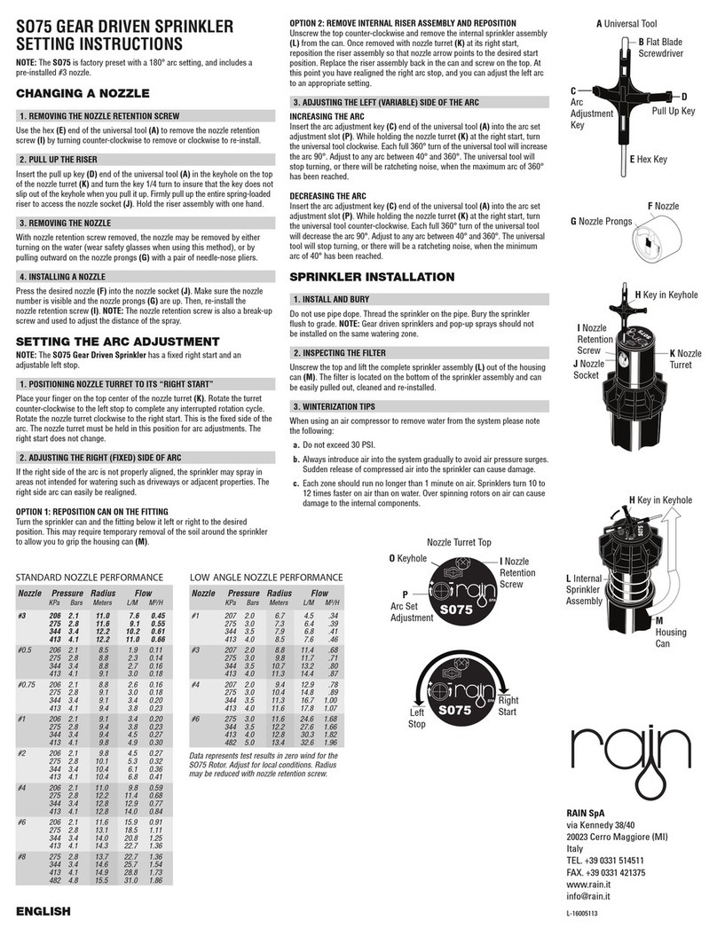 Rain SO75 Setting instructions
