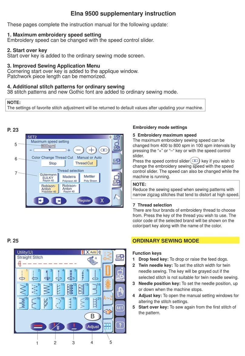 ELNA 9500 - LEAFLET SUPPLEMENTARY INSTRUCTION