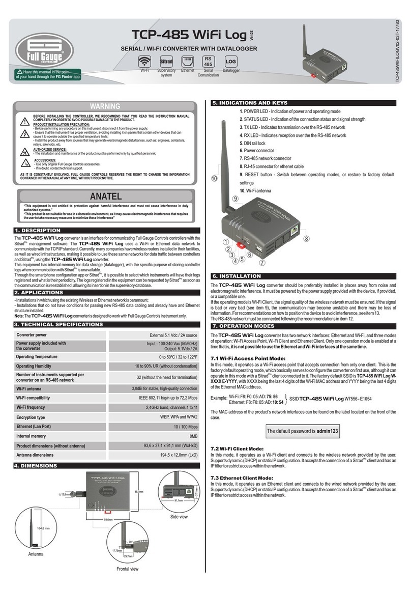Full Gauge Controls TCP-485 WiFi Log instruction manual