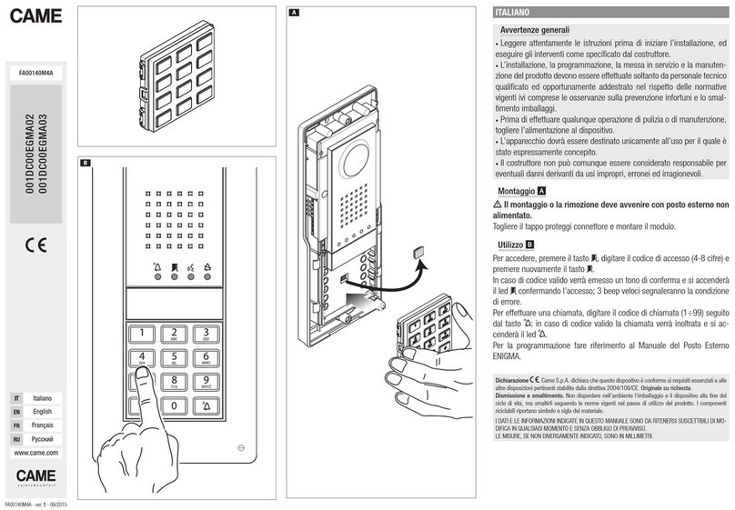 CAME 001DC00EGMA02 quick guide CAME 001DC00EGMA02 quick guide