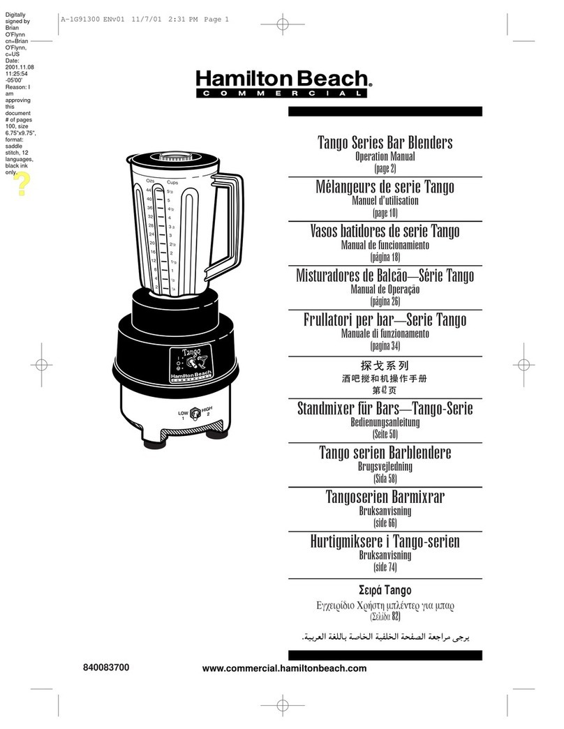 Hamilton Beach Commercial Tango Series Operation manual