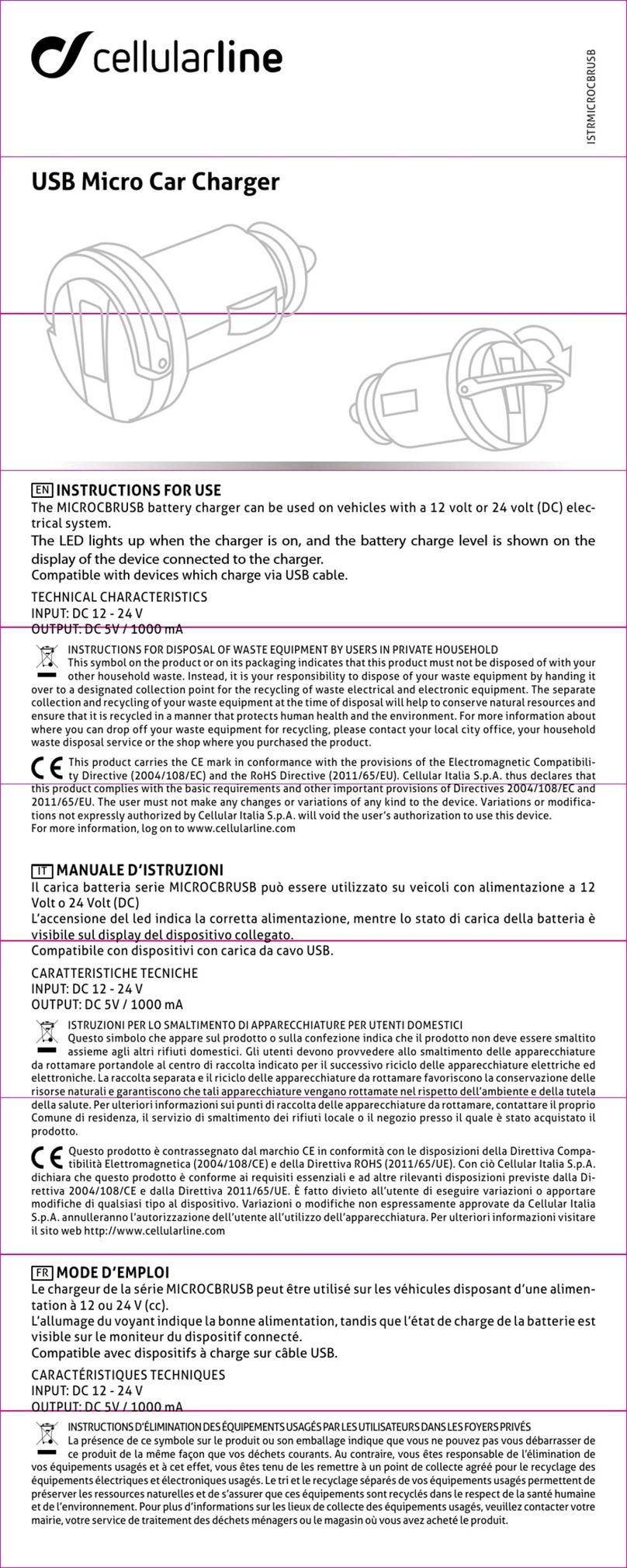 Cellularline MICROCBRUSB User manual