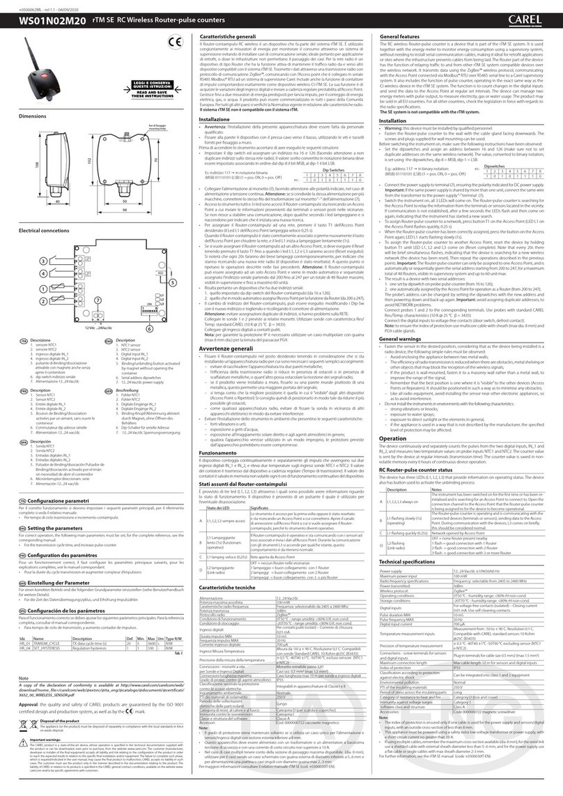 Carel WS01N02M20 quick start guide