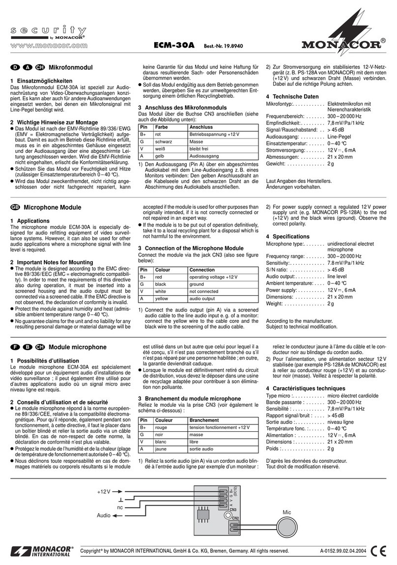 Monacor security ECM-30A Quick user guide