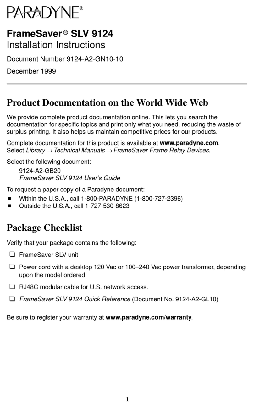 Paradyne FrameSaver SLV 9124 installation instructions Paradyne FrameSaver SLV 9124 installation instructions