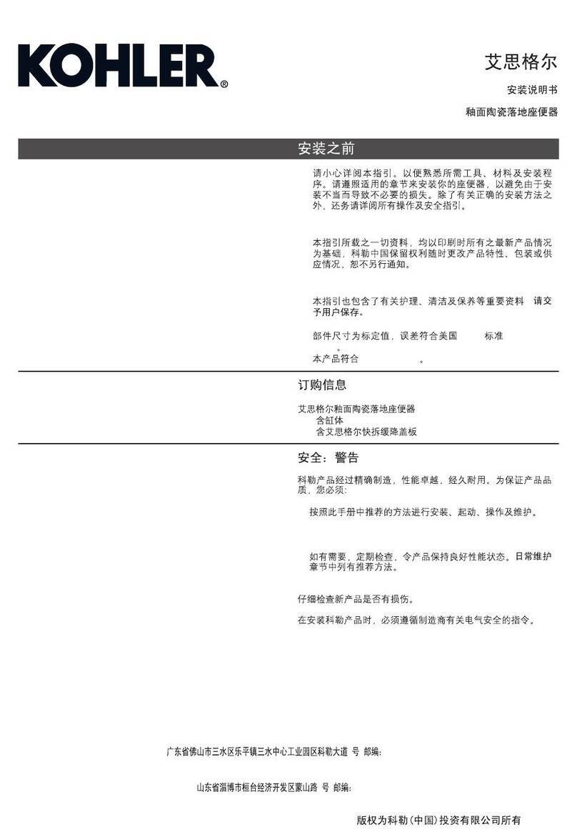 Kohler ESCALE K-95027T installation instructions