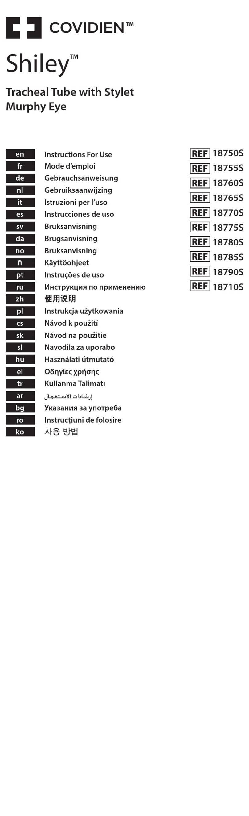 Covidien Shiley 18750S Instructions for use