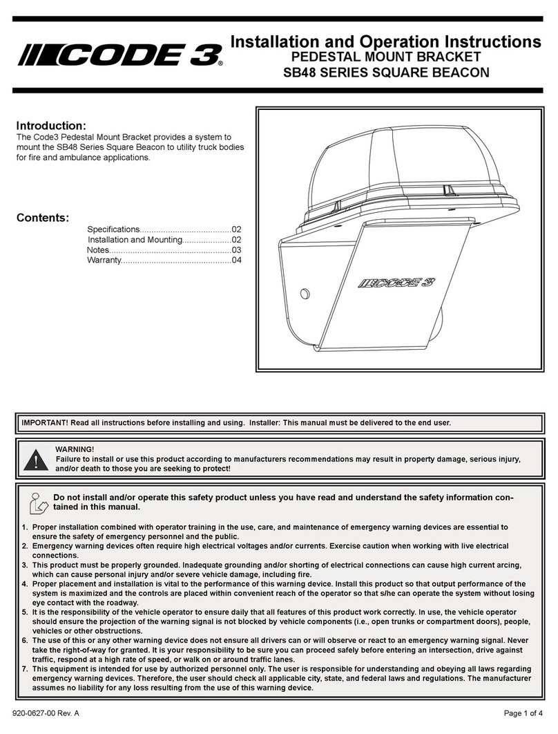 Code 3 Pedestal Mount Bracket Installation and operation instructions for Code 3 Pedestal Mount Bracket Installation and operation instructions for