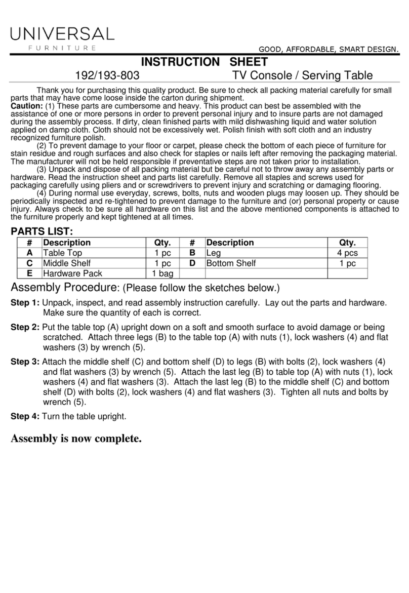 Universal Furniture 192-803 instruction sheet
