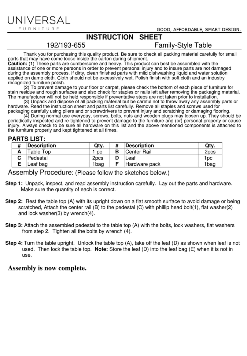 Universal Furniture 192-655 instruction sheet