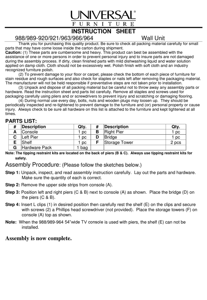 Universal Furniture 988-920 instruction sheet Universal Furniture 988-920 instruction sheet