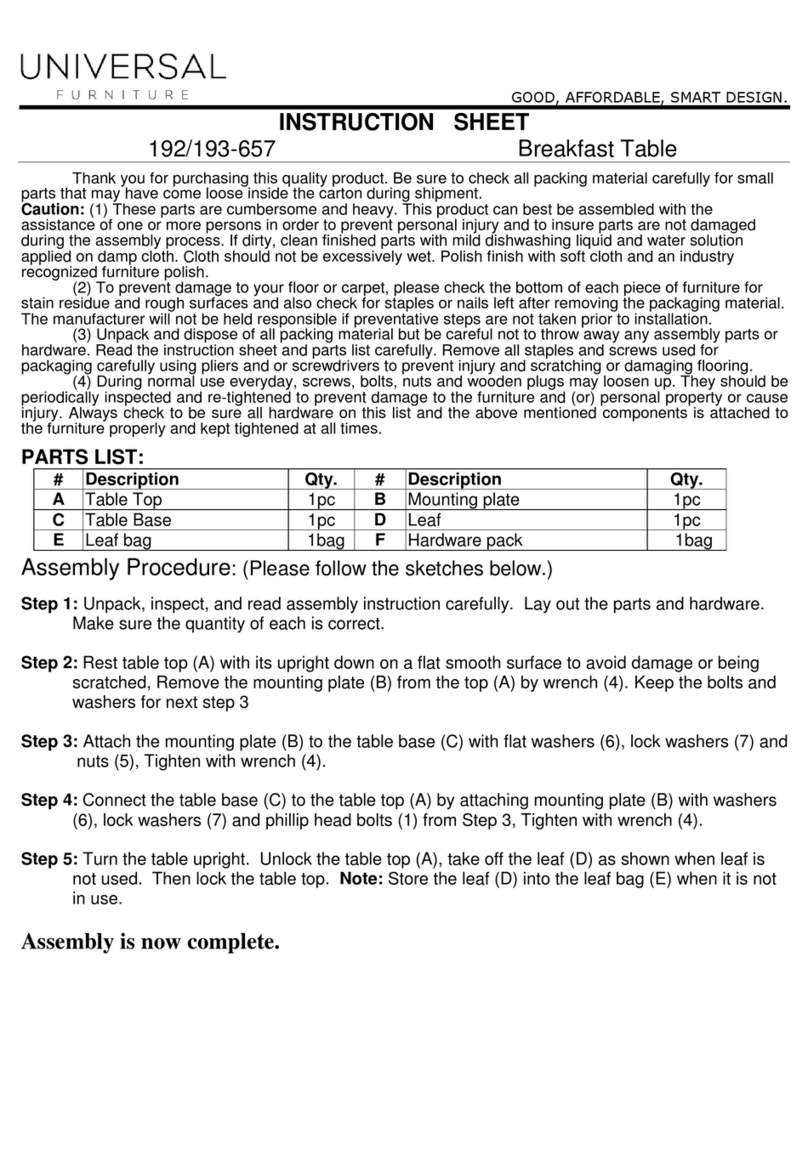 Universal Furniture 192-657 instruction sheet