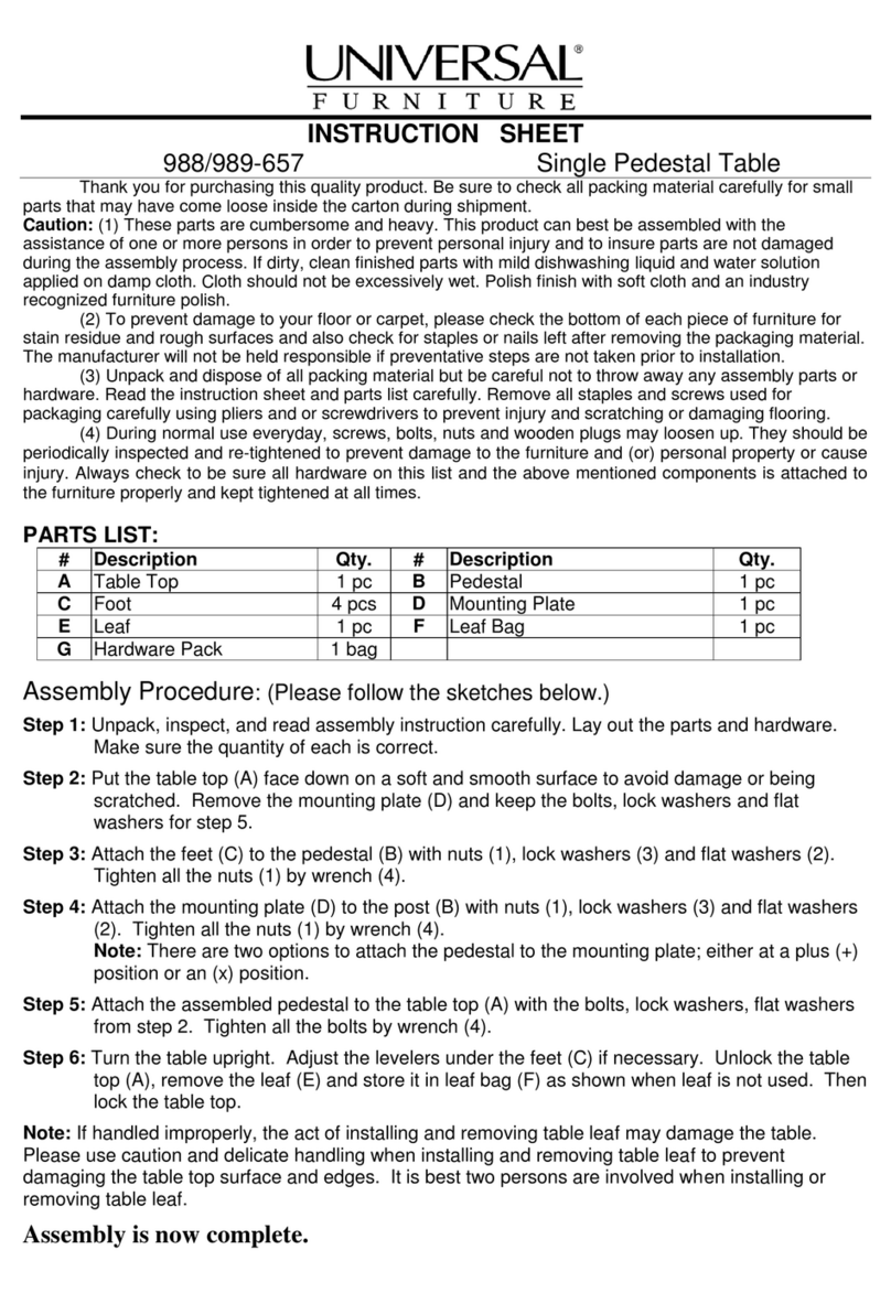 Universal Furniture 988-657 instruction sheet Universal Furniture 988-657 instruction sheet