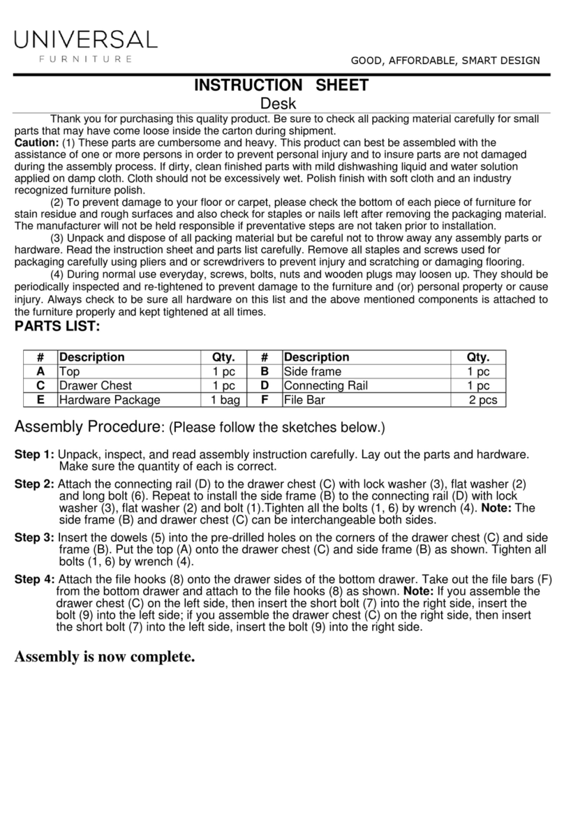Universal Furniture Desk instruction sheet