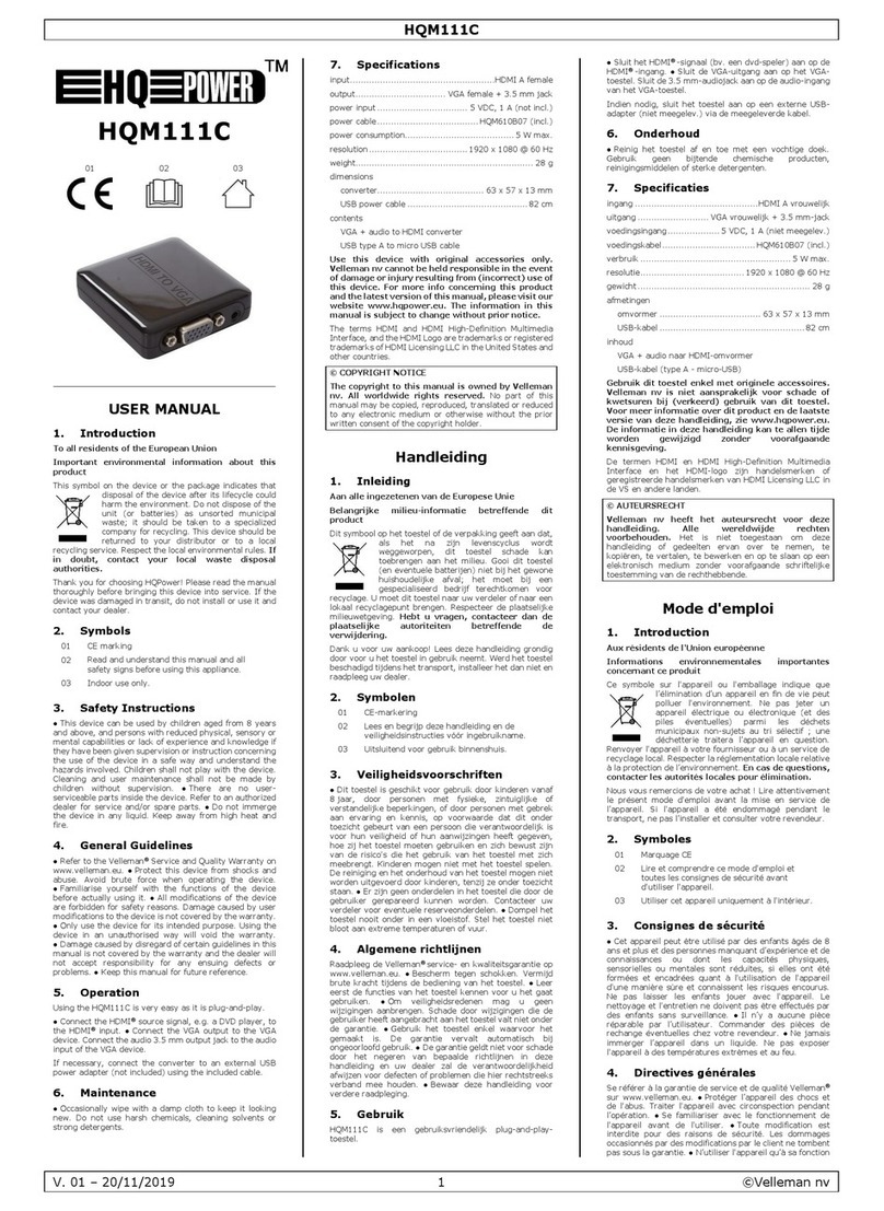 Velleman HQ Power HQM111C User manual
