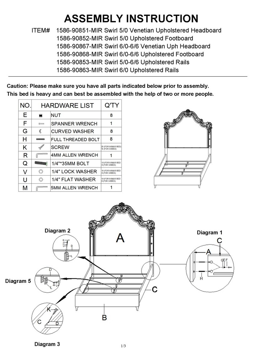 Hooker Furniture 5/0 Venetian Upholstered Headboard 1586-90851-MIR... Assembly instruction