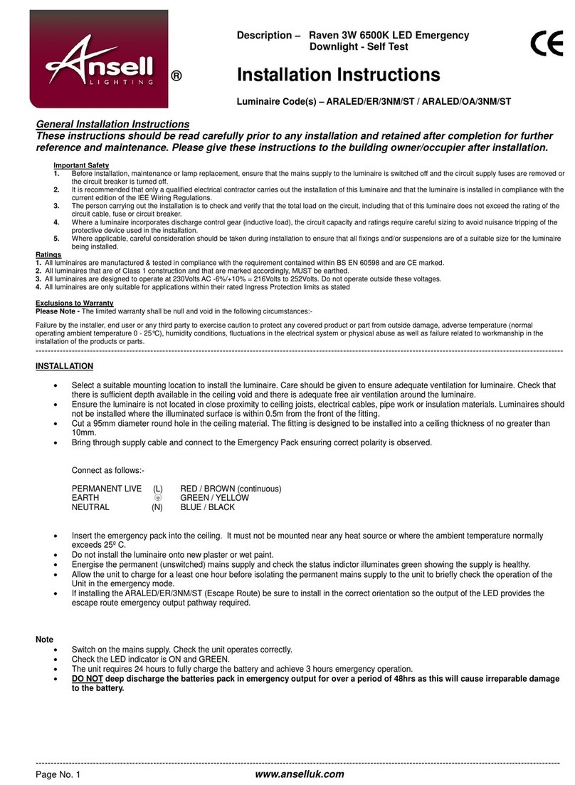 Ansell ARALED/ER/3NM/ST installation instructions