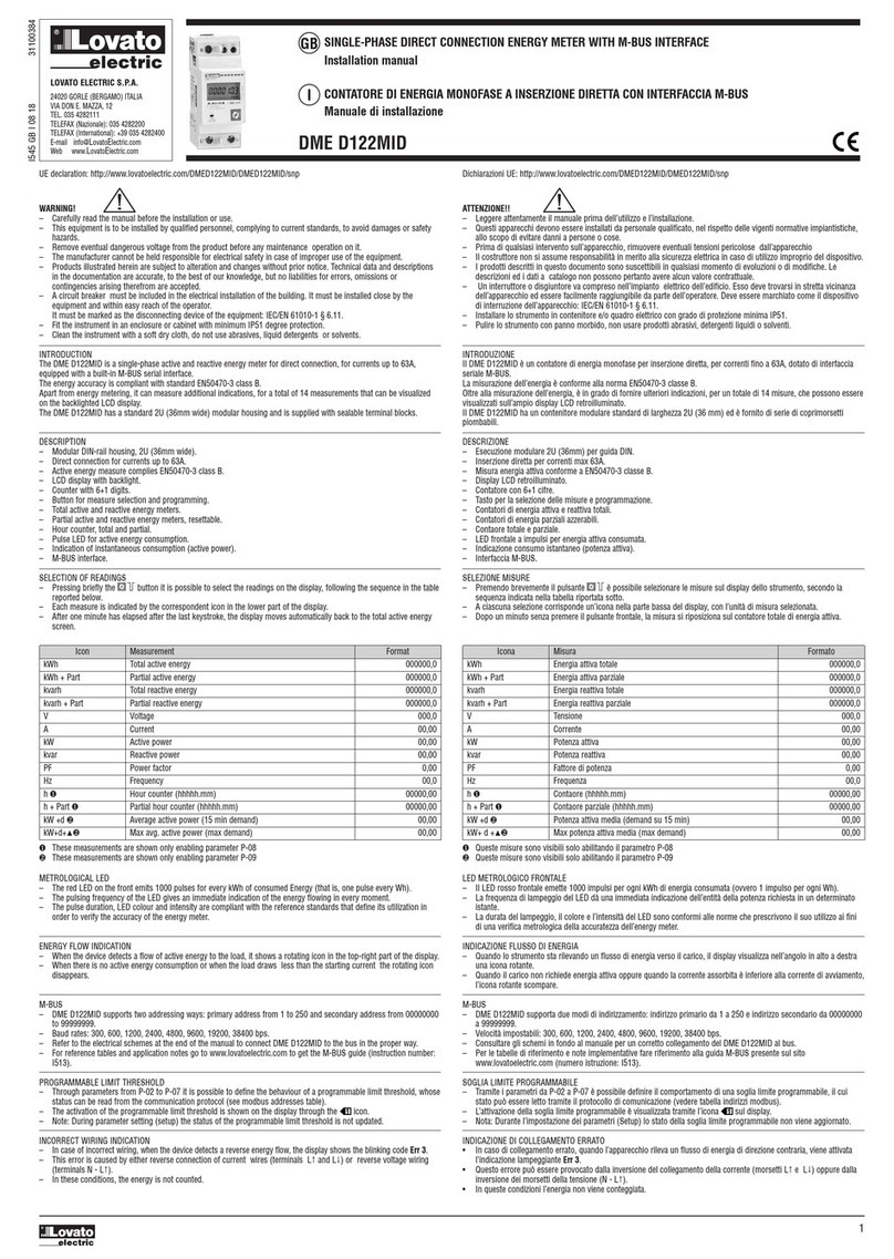 Lovato DME D122MID installation manual