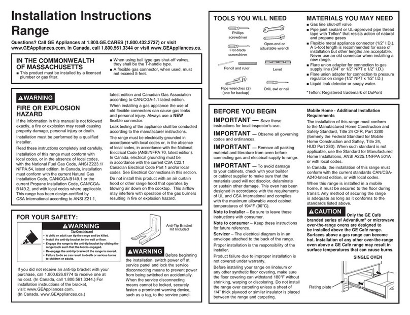 GE PGS930 installation instructions