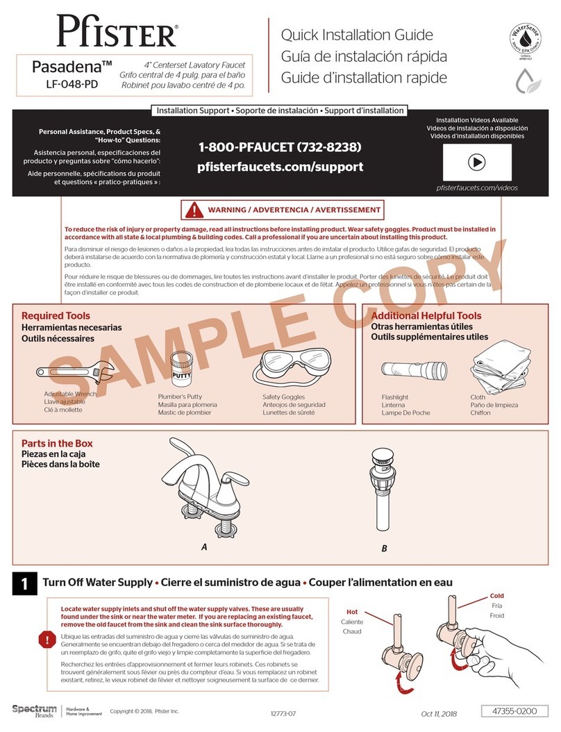 Pfister Pasadena LF-048-PD Quick installation guide