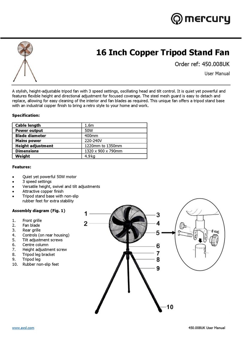 Mercury 16 Inch Copper Tripod Stand Fan user manual Mercury 16 Inch Copper Tripod Stand Fan user manual