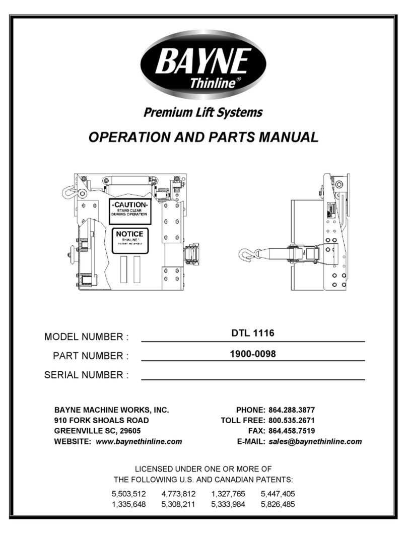 Bayne Thinline DTL 1116 Operation and parts manual