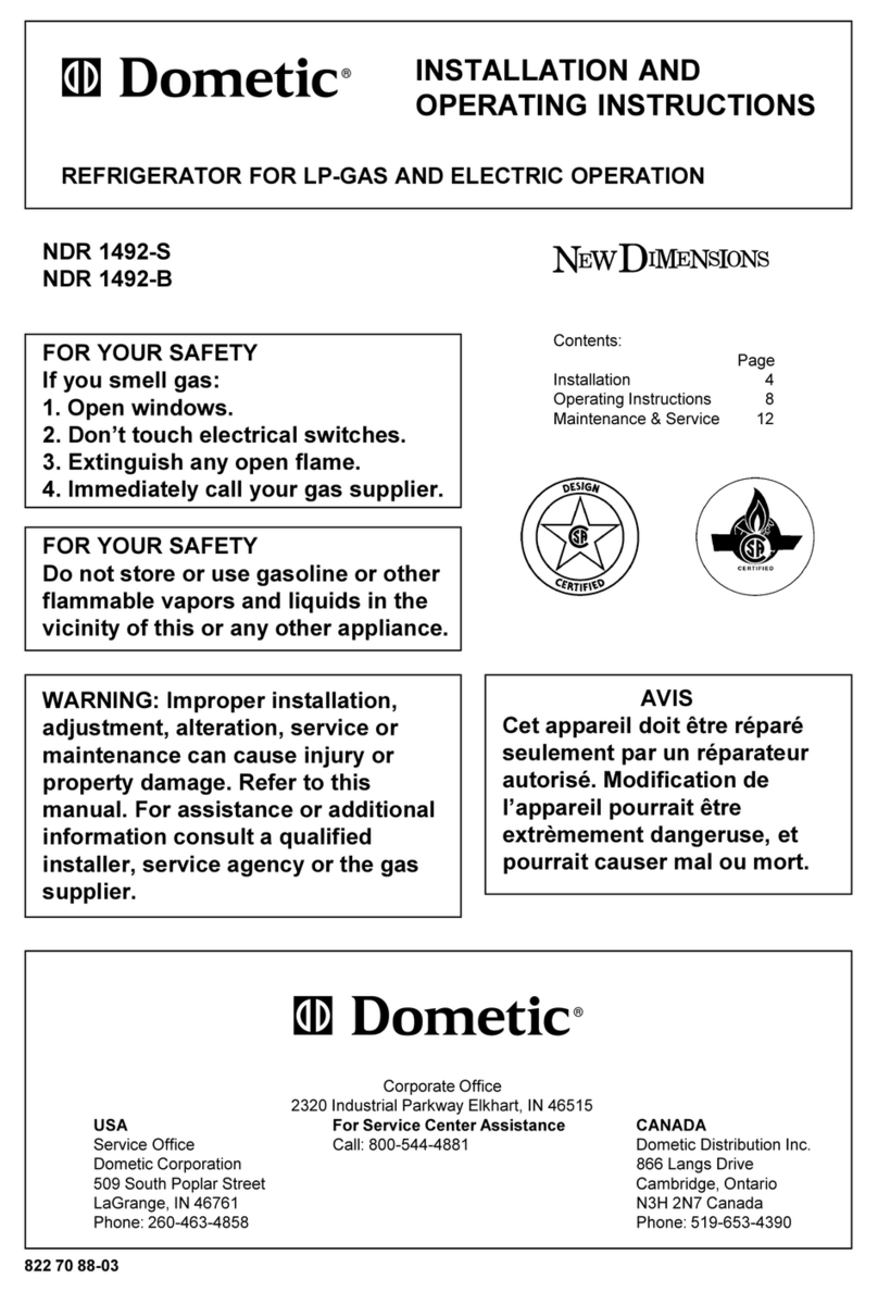 Dometic NDR1492-S Installation and operating instructions