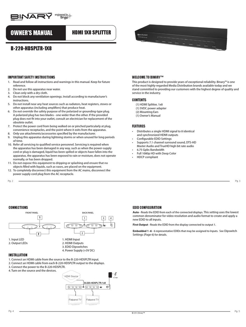 Binary B-220-HDSPLTR-1X8 owner's manual